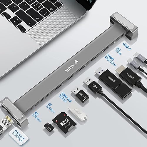 Miniatura 2 de SIDSYS Adaptador multipuerto USB C, concentrador 9 en 1 para portátil con Ethernet, USB C a HDMI, TF y tarjeta SD