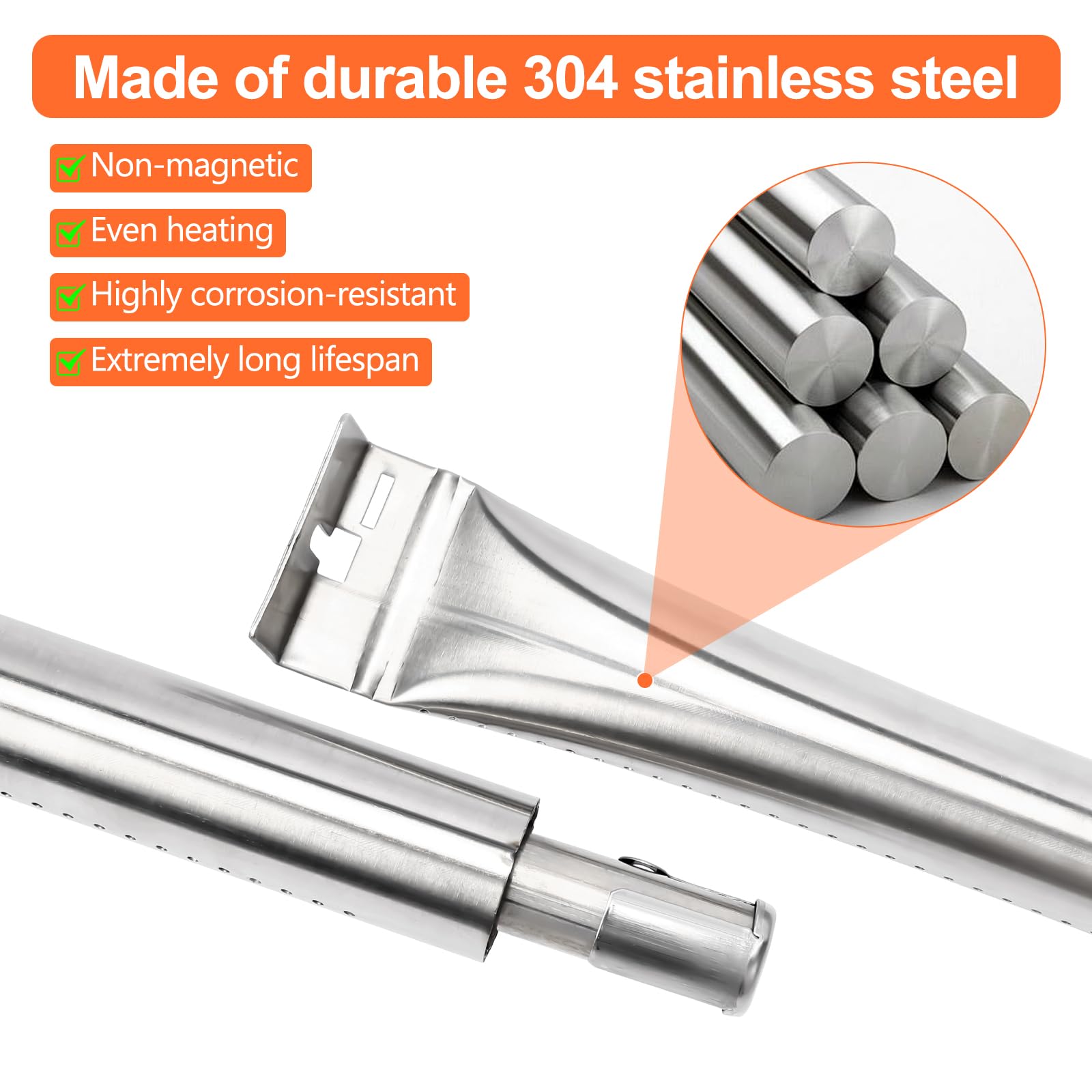 Denmay 18631 40 cm Stainless Steel Burner Tube for BroilKing Baron Models with Pipe Burners Front to Rear Burner Tube Replacement Parts for Broil King Baron 490 590 320 340 - Image 3