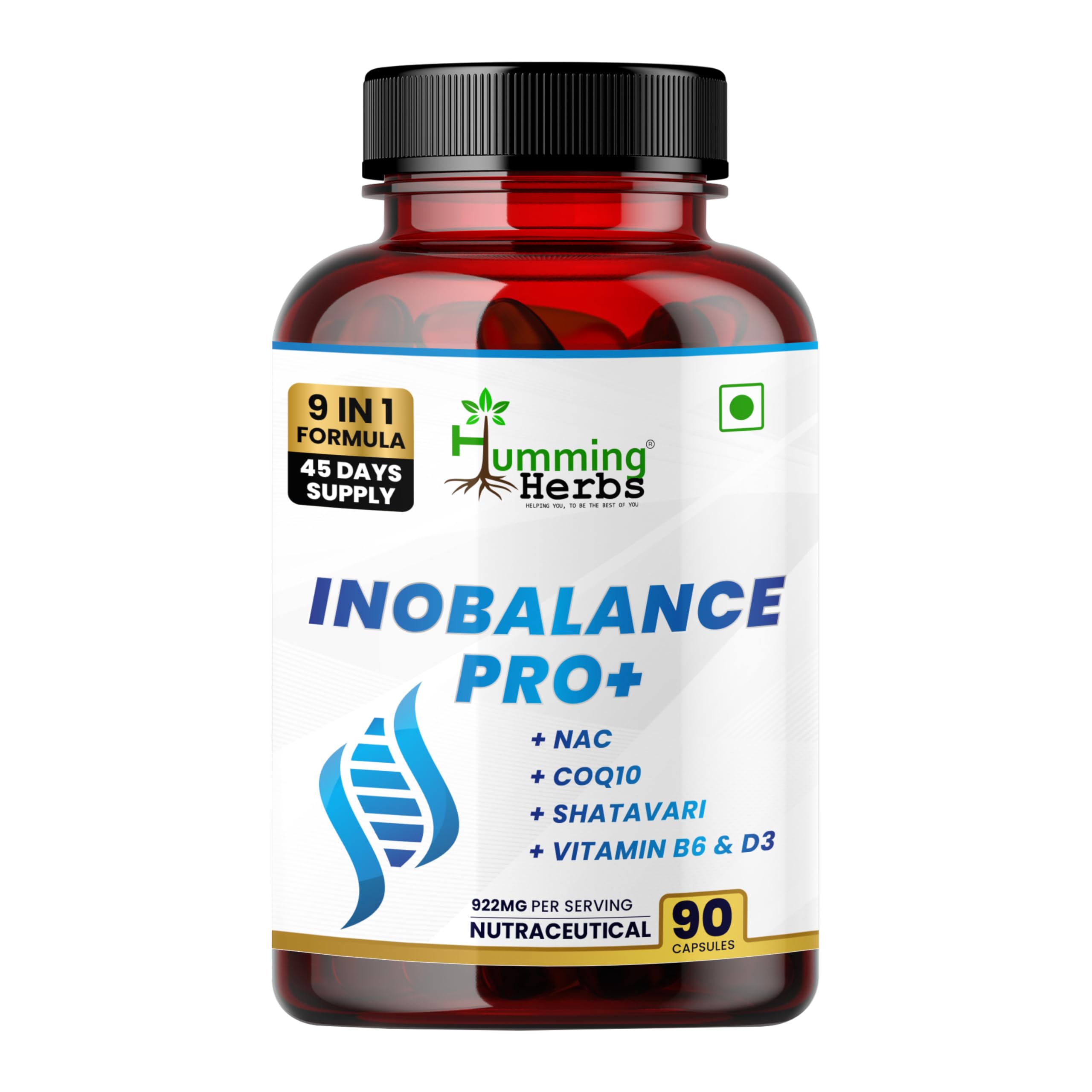 Humming Herbs Inobalance Pro+ 922mg with Myo-Inositol, NAC, CoQ10, Shatavari, ALA & Vitamins B6, D3, Folate | 9-in-1 Women’s Wellness Formula | 90 Veg Capsules | 45 Days Supply-image-6