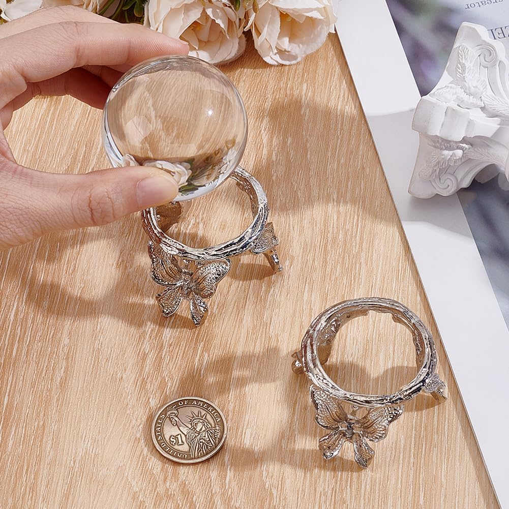 2Pcs Crystal Ball Display Holder Butterfly Metal Crystal Sphere Stand Display Bases Modern Minimalist Stands Globe Stone Holders for Marbles Rock Stones Displaying Platinum image 3