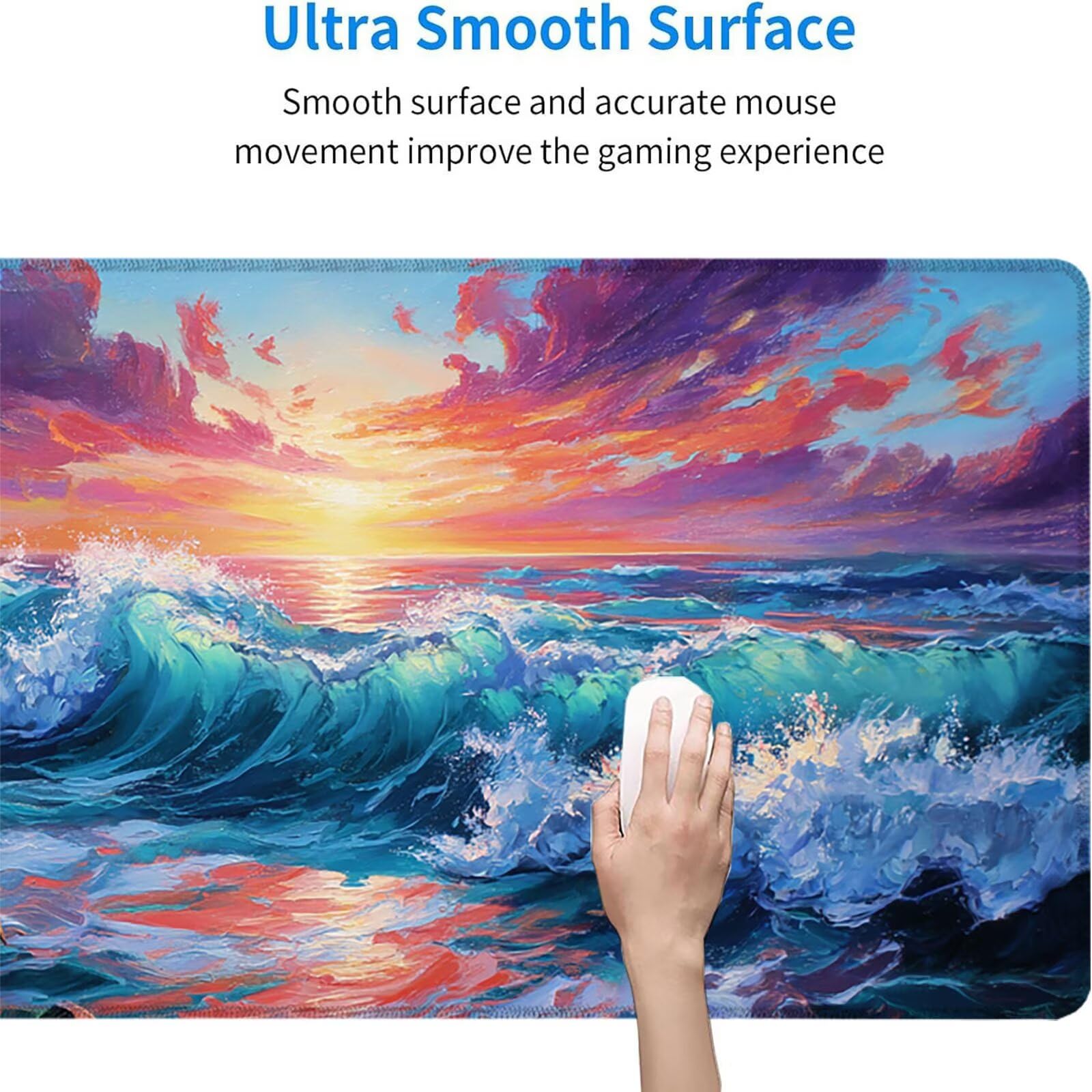 Azul Alfombrilla Ratón XXL 1500x800x3 mm Grande Alfombrilla Ratón Gaming Olas del Mar Art con Bordes Cosidos Diseño, Base de Goma Antideslizante Mouse Pad para PC Gaming Protector Escritorio z-5674