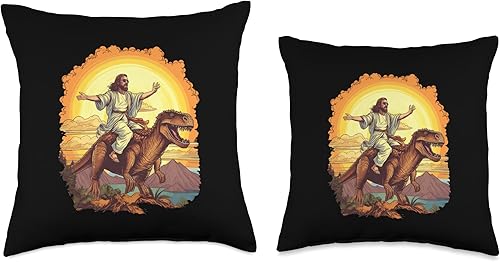 Miniatura 3 de Humorous Christian Jesus Prehistoric Dino Riding Funny Jesus Riding T-Rex Dinosaur Meme Parody for Believers - Almohada de 18 x 18 pulgadas