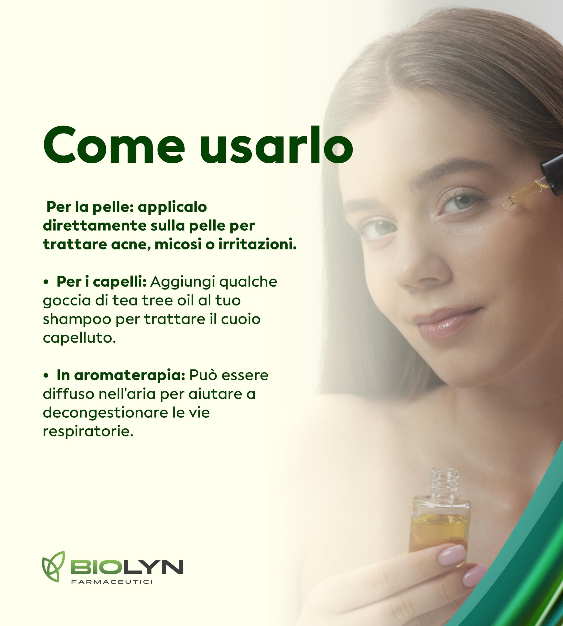 BIOLYN Tea Tree Oil 20ml – Olio Essenziale Puro di Melaleuca – Naturale al 100% – Ideale per Pelle, Capelli e Aromaterapia – Made in Italy – Qualità Farmaceutica