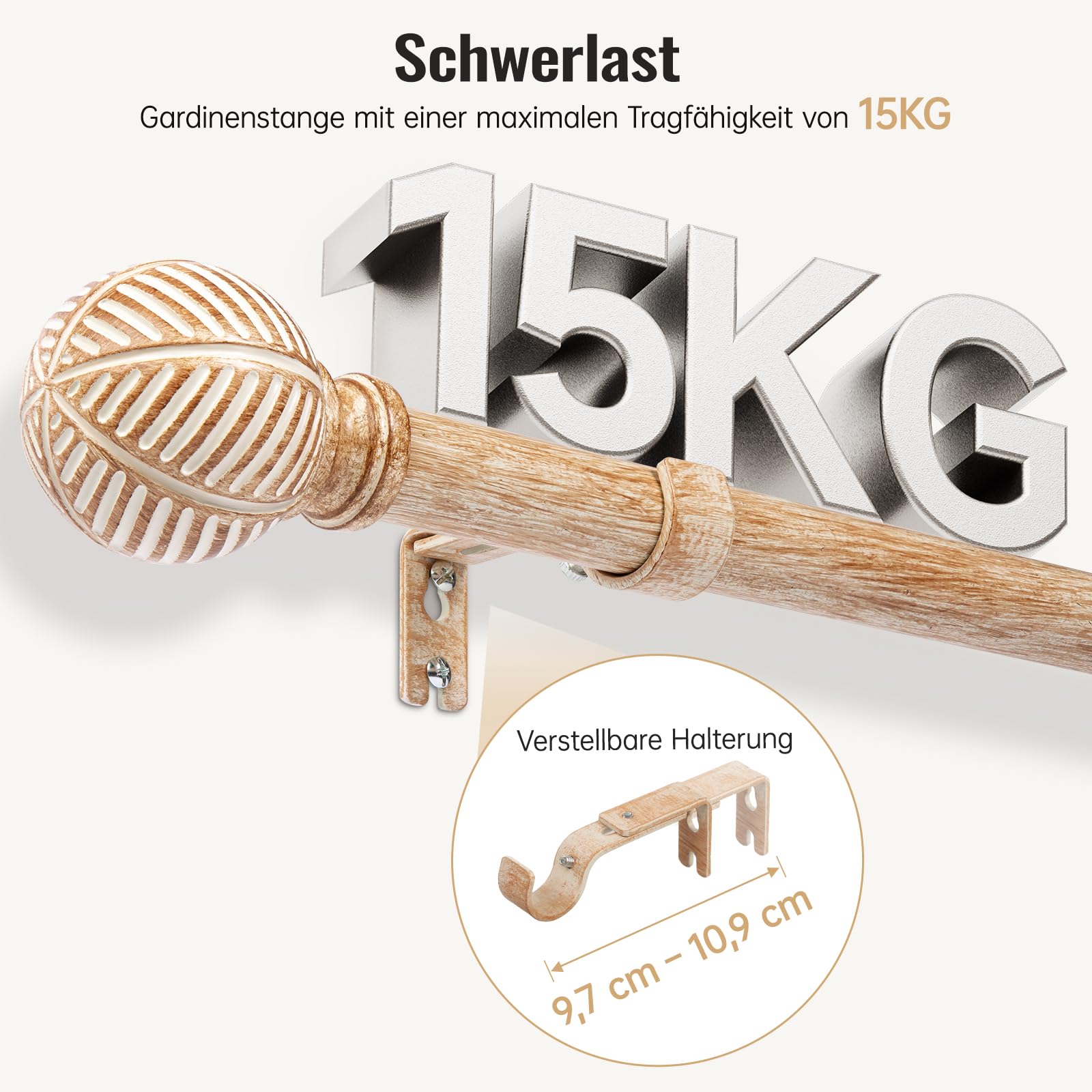 Asta per Tende Telescopica in Effetto Legno (76-381 cm) – Diametro 25 mm, Montaggio a Parete/Soffitto, Ideale per Camera da Letto, Balcone o Soggiorno – Marrone