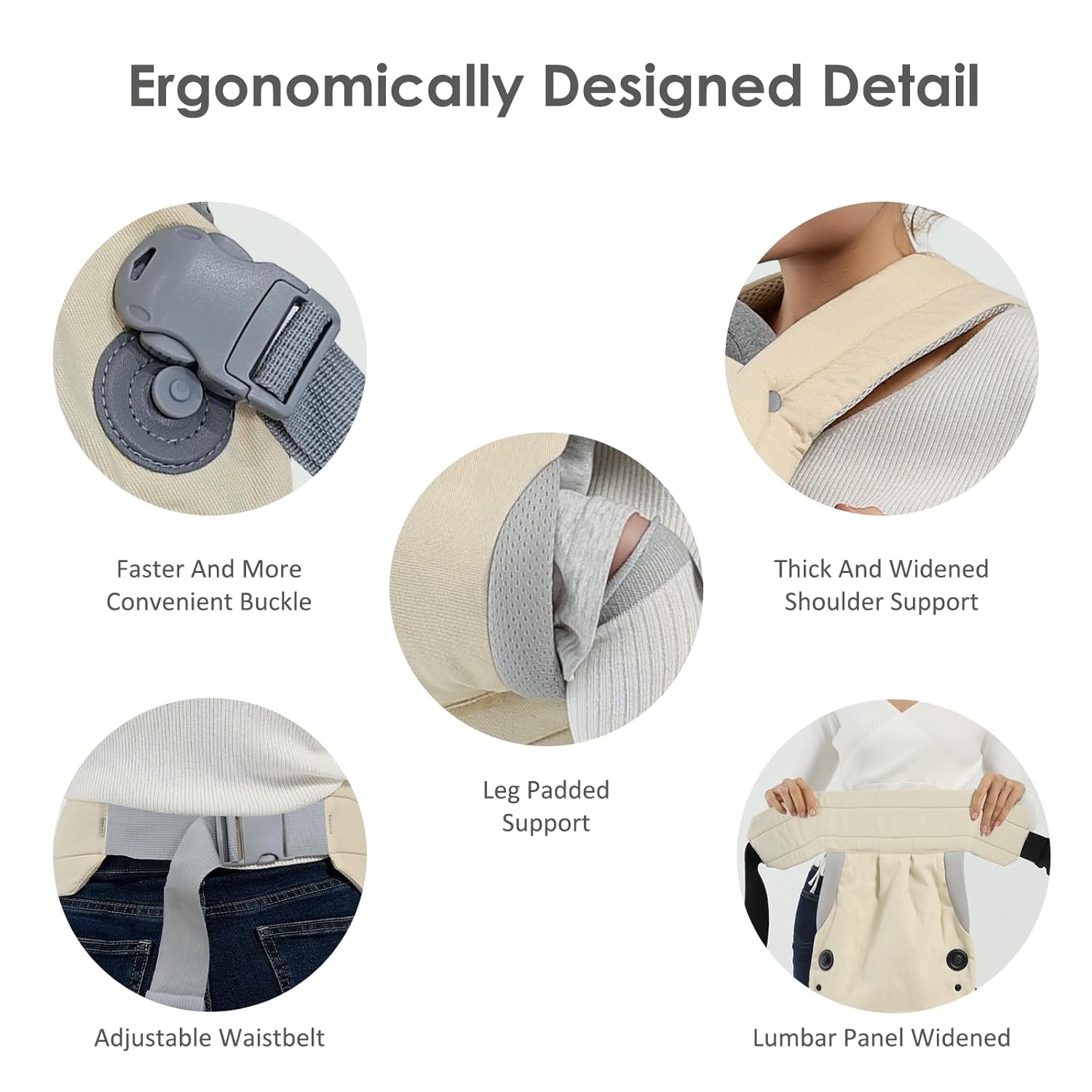 MISSWISDOM Baby Carrier Newborn to Toddler, Adjustable Toddler Carrier, Baby Holder Carrier, Kangaroo Infant Carriers with Widen Shoulder Straps, Beige