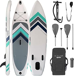 ALPIDEX Stand Up Paddle Set SUP 305 x 76 x 15 cm Belastbar bis 150 kg Aufblasbar Stabil Leicht Komplett Set Tragetasche Paddel Finnen Luftpumpe Leash Repair Kit