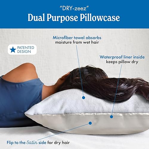 Miniatura 3 de DryZzz Funda de almohada impermeable de 29 x 19 pulgadas, 1 unidad, tamaño estándar marfil, funda de almohada absorbente de doble cara de satén y