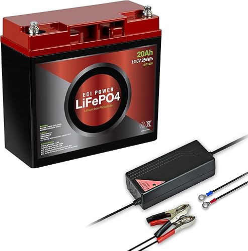 ECI Power Paquete de batería y cargador - Cargador de 12 V 5 Abatería de litio de 12 V 20 Ah LiFePO4