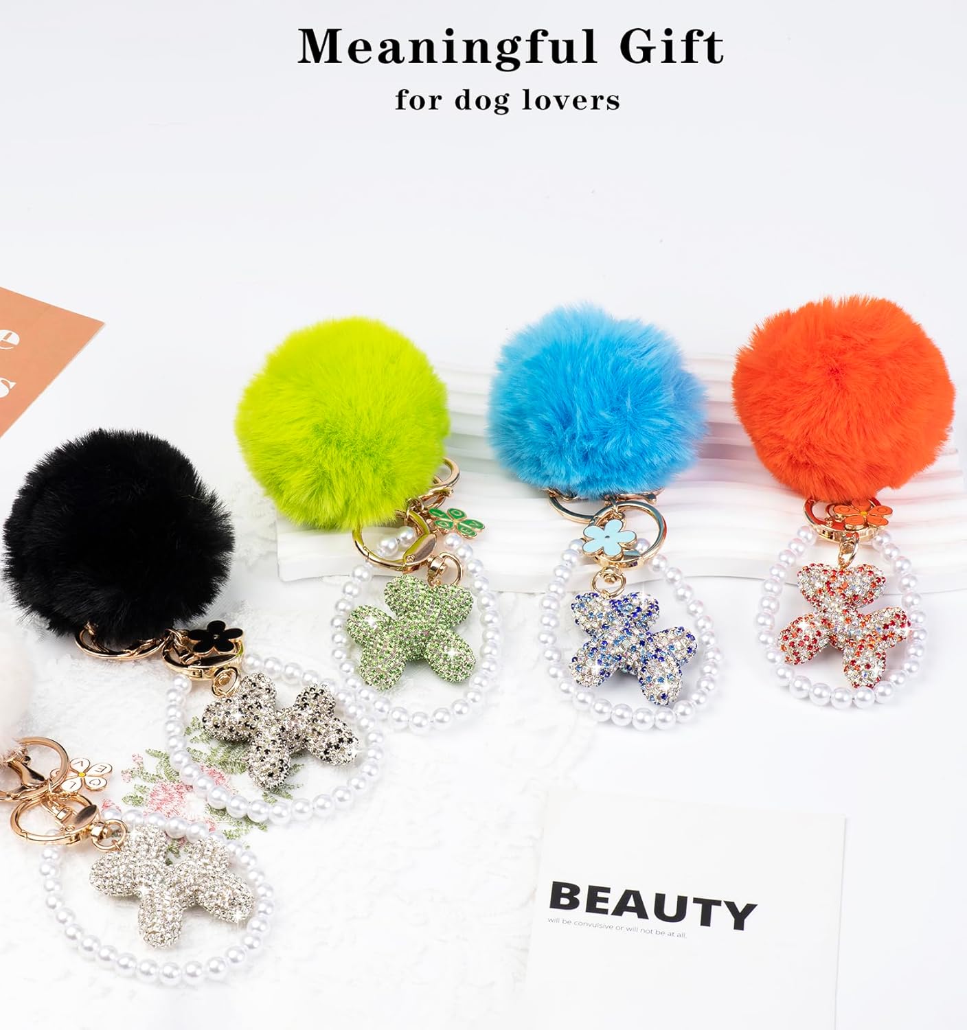 Cute keychains, Balloon Dog Bag Charms for Women, Purse Charms, Pearl Keychain Wristlet, Shiny Rhinestone Key Chain - Image 7