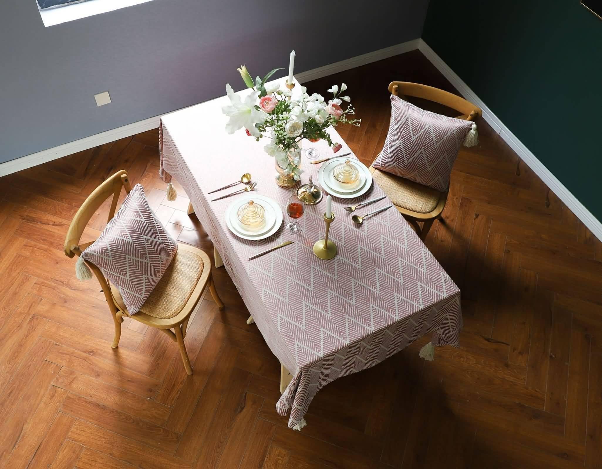 Tovaglia da Cucina Rettangolare, Tovaglie 135 x 220 cm Motivo a strisce ondulate a spina di pesce in Poliestere Tovaglia per La Decorazione della Casa CucinaRosa
