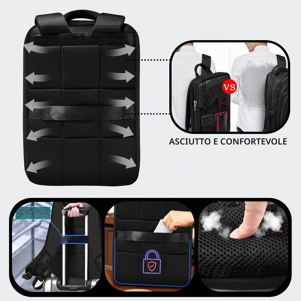 ZINZ Zaino Sottile ed Espandibile per Laptop da 15,6 pollici, Resistente All'acqua, Zaino da Viaggio Antifurto per Uomini e Donne,Nero