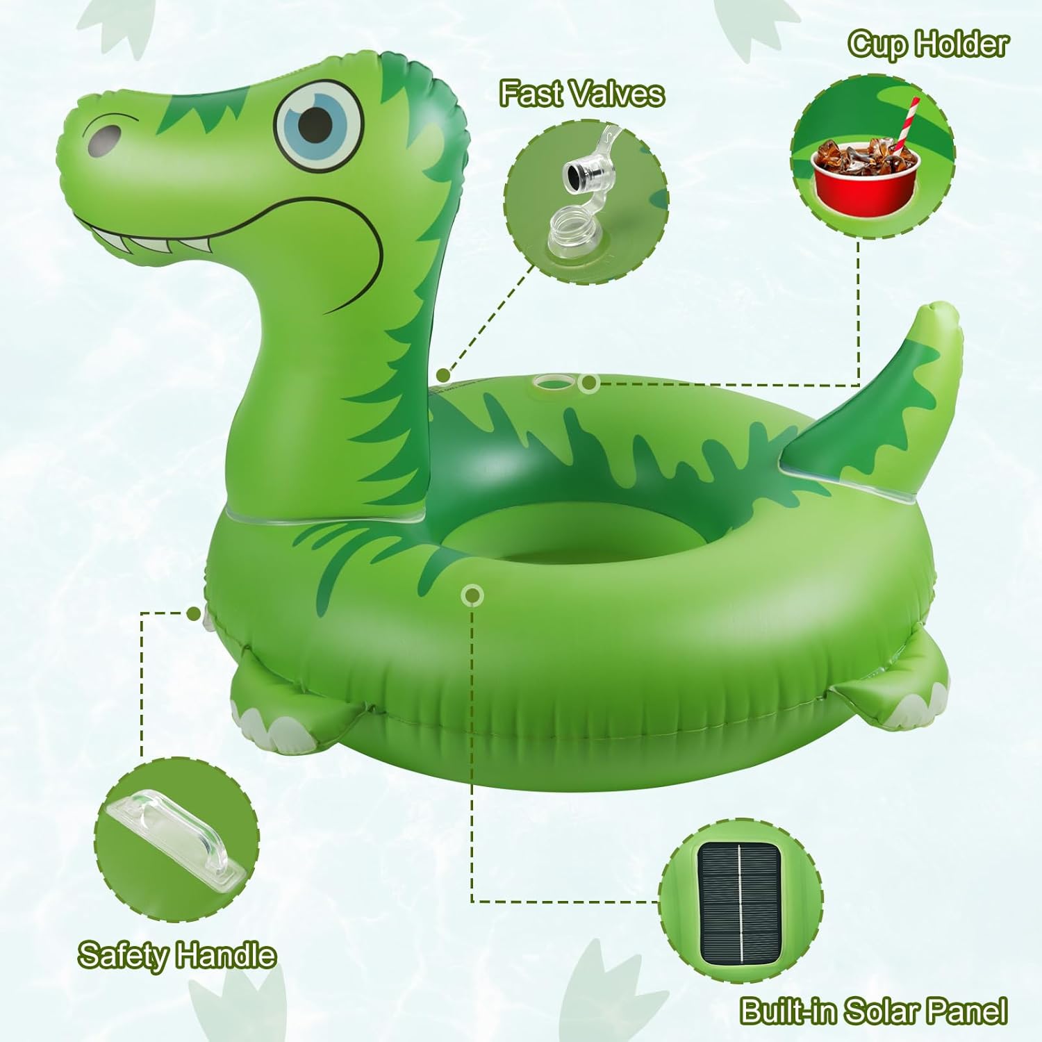 Inflatable Pool Floats Adult with Solar LED Light Up Dinosaur Adult Pool Floating Tube 43/85 inch Large Pool Floats for Adults Raft Lounge, Solar Pool Floaties for Lake