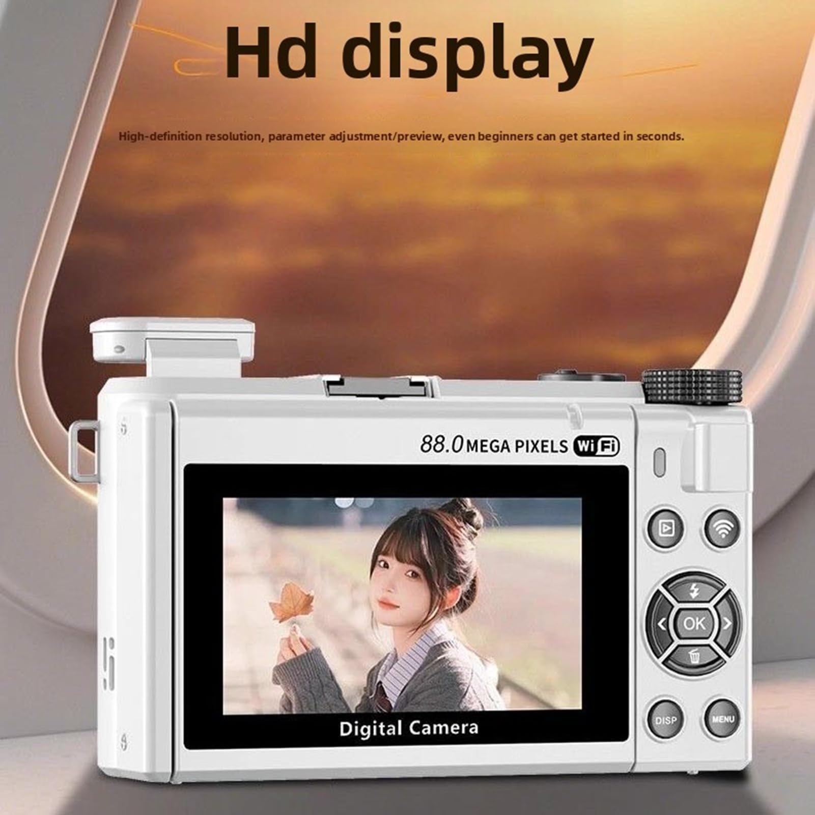 Fotocamera Digitale 8K per Fotografia, Fotocamera per Vlogging WiFi HD da 88 MP, Zoom 18X Messa a Fuoco Automatica Schermo Ribaltabile da 3 Pollici per Vlogging WiFi con Doppia (Bianca)
