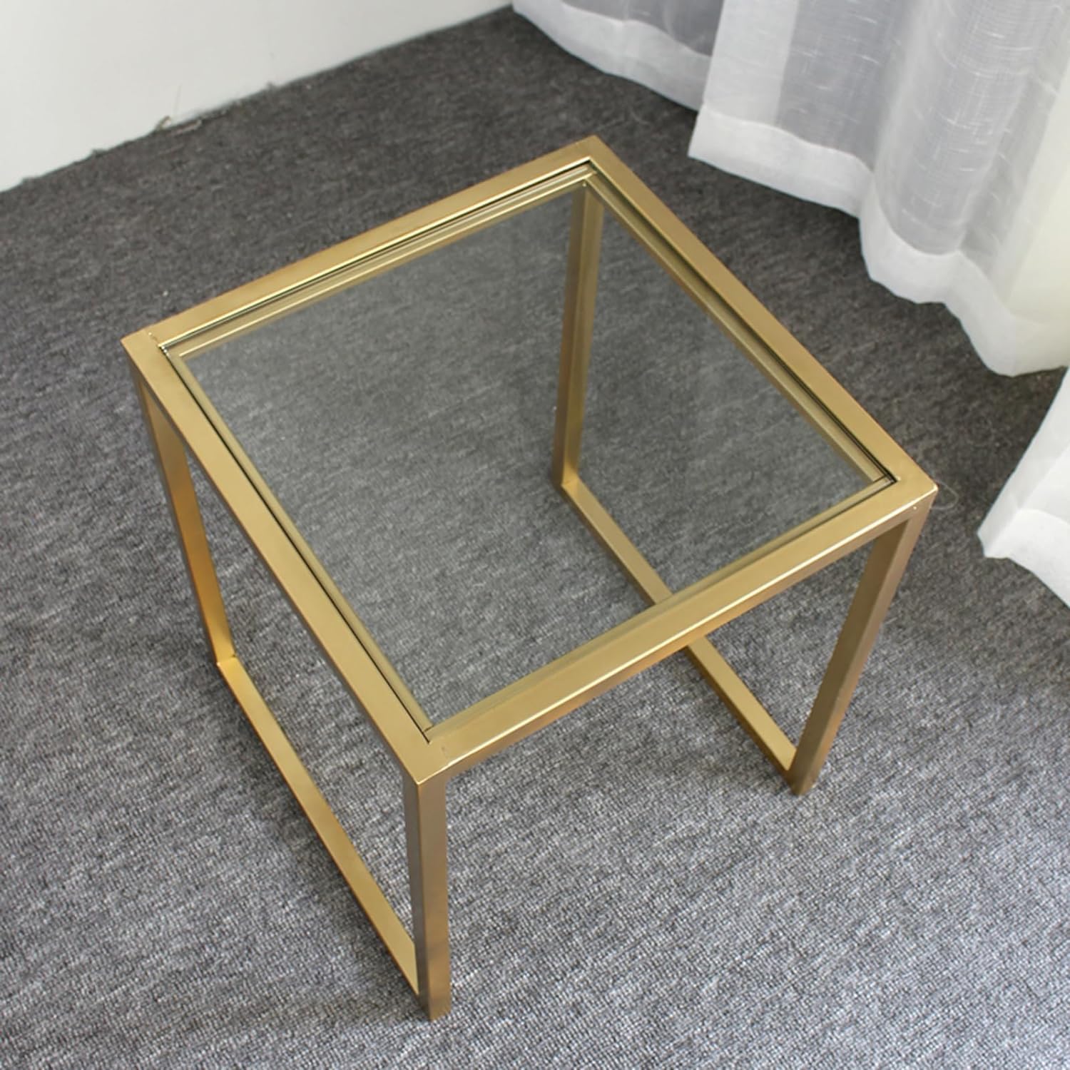 Aimery Office End Table Small Side Table,Square Glass Coffee Table with Metal Frame, Sofa Table,Living Room Balcony Flower Shop Decoration Snack Table (Size : 40 * 40 * 45CM)