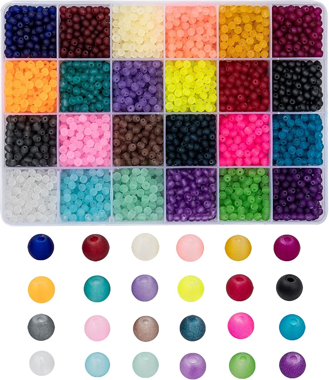 FASHEWELRY 1080Pcs Transparent Frosted Glass Beads 6mm Crystal Round Glass Loose Beads for DIY Jewelry Making (18 Colors)
