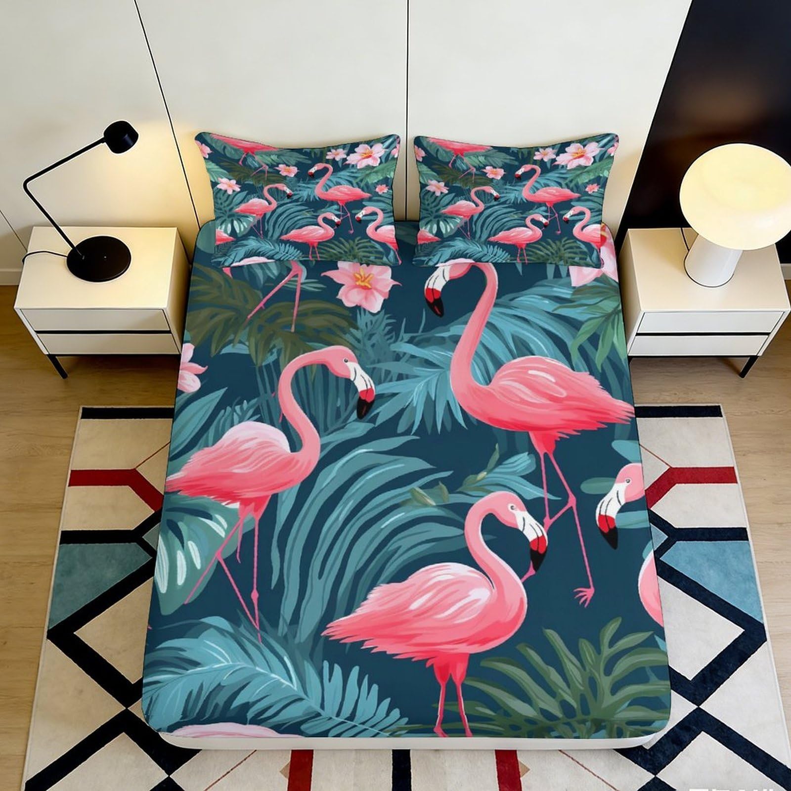 Pnayamiorkfel Style-2 3D Printed Flamingo Tropical Fitted Sheet Microfiber Soft Anti-Slip Bed Cover For Bedroom Guest Room Decor 90X200x25cm