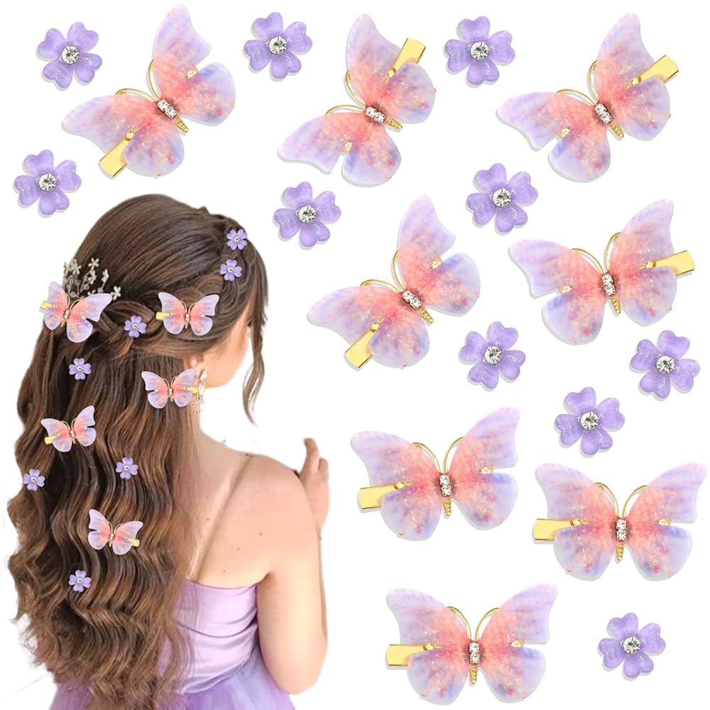 Amazon.com : VENOFEN 18PCS Butterfly Hair Clips Purple Mini