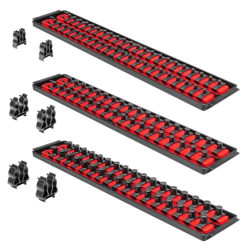 Organizador de Soquetes Socket Boss Ernst Manufacturing com Tecnologia Twist-Lock, Vermelho, Modelo 8510A – Kit com 6 itens