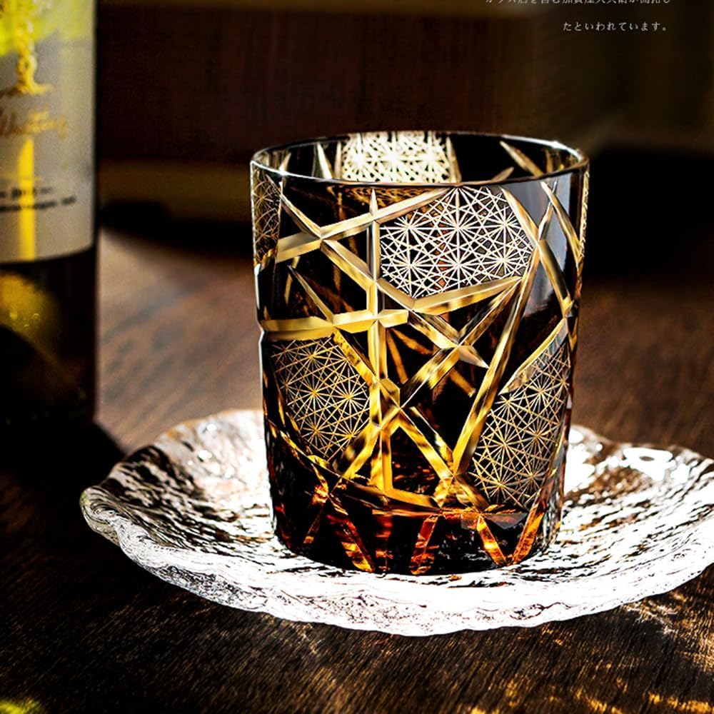 Edo Kiriko staromodne szklanki do whisky japoński styl kryształowy bursztyn 8 0z czarny diament szlifowany szklany kubek kubek na wódkę koktajl