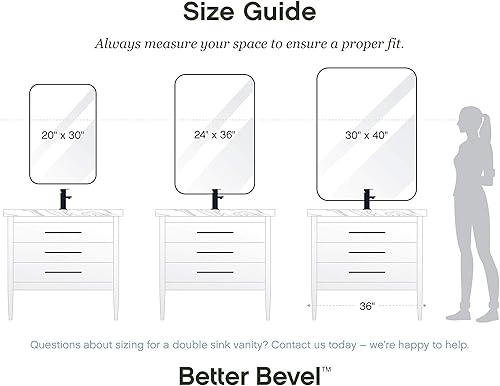 Miniatura 8 de Better Bevel - Espejo con marco de metal de níquel de 20 x 30 pulgadas, espejo rectangular de pared para baño, esquina redondeada