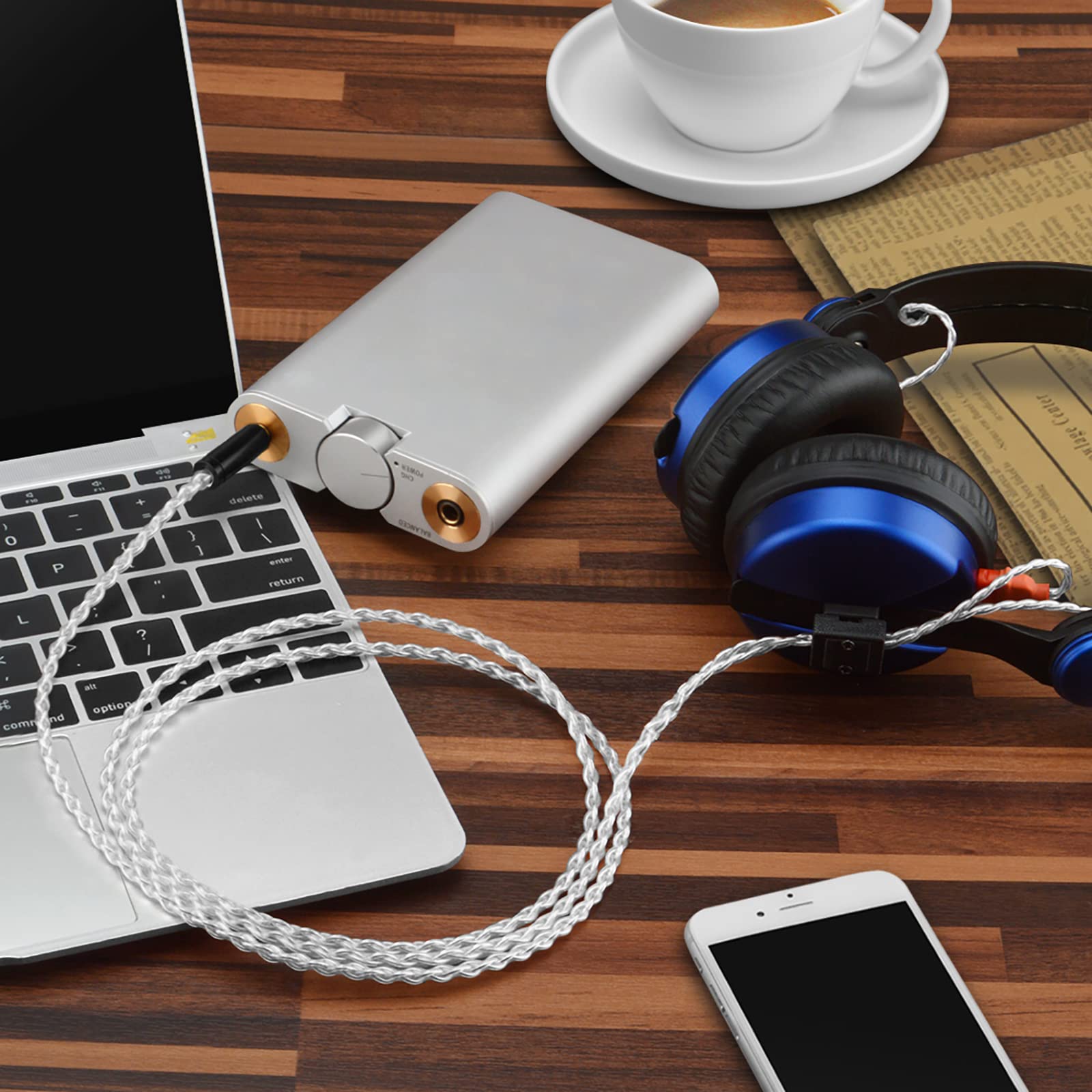 Cable de audio plateado de Geekria Apollo compatible con Sennheiser HD25, HD25-C, auriculares HD 25, cable de repuesto de 3,5 mm, Hi-Res, cable de actualización para auriculares HiFi (5ft/1,5m)