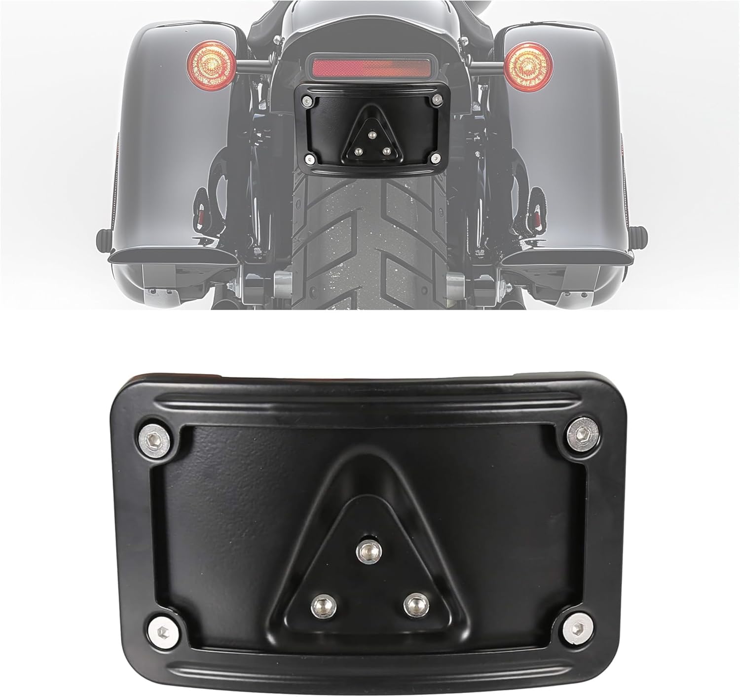 KUAFU Universal Curved Laydown License Plate Mount Kit Compatible with Harley Davidson Bracket Frame Replacement for 3148 Steel Black 3 Hole Mount
