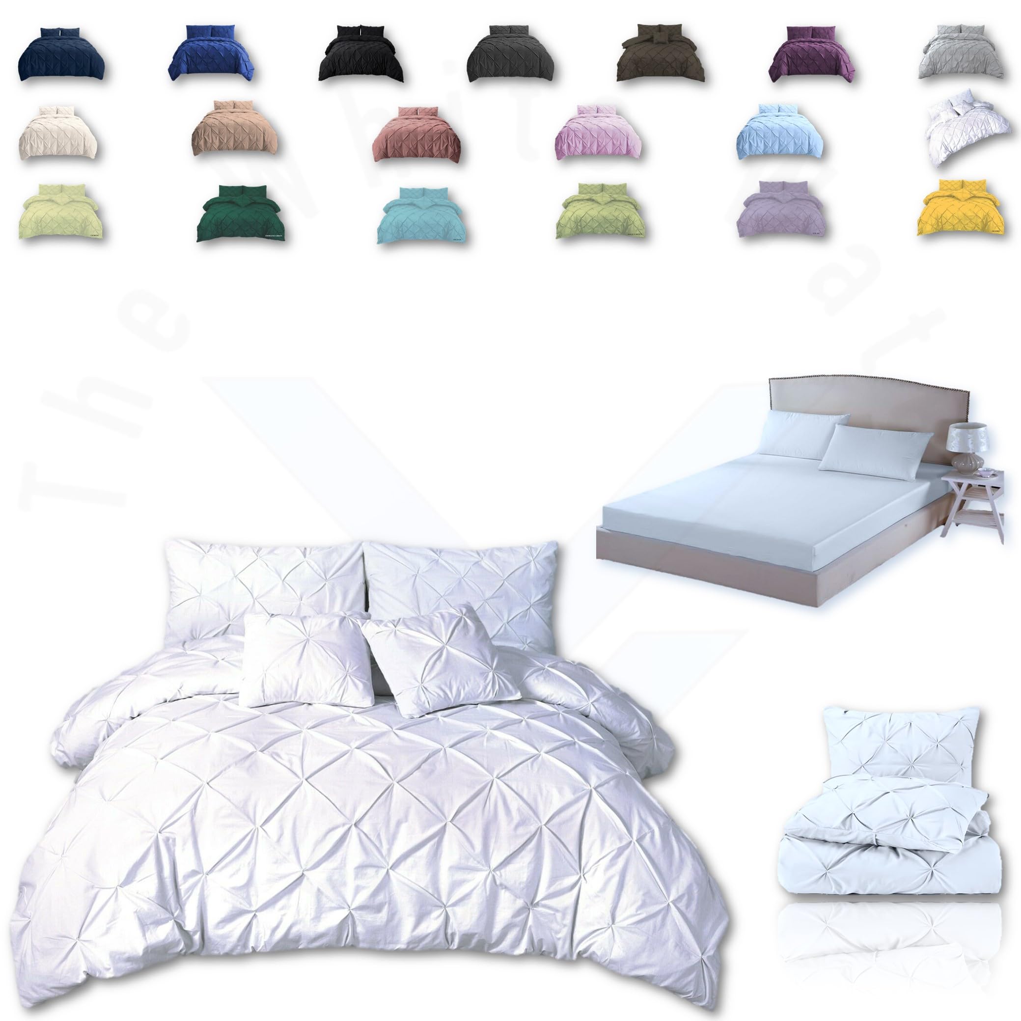 TheWhiteWater Limited Pintuck Duvet Cover Set + Matching Pillowcases With Bedsheet3In1 Hotel Style Bedding SetWhite from B&Q
