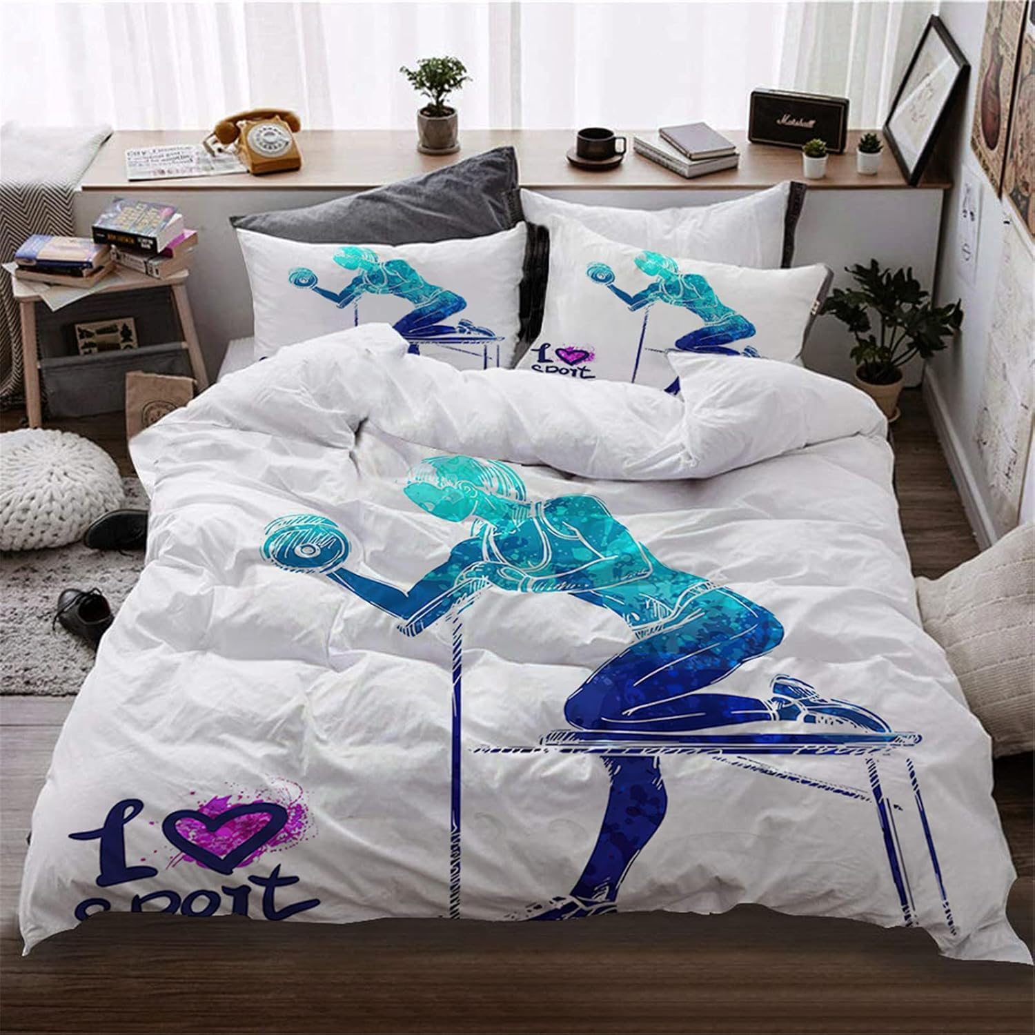 Housse de couette 240 x 260 fitness en microfibre imprimée avec 2 taies