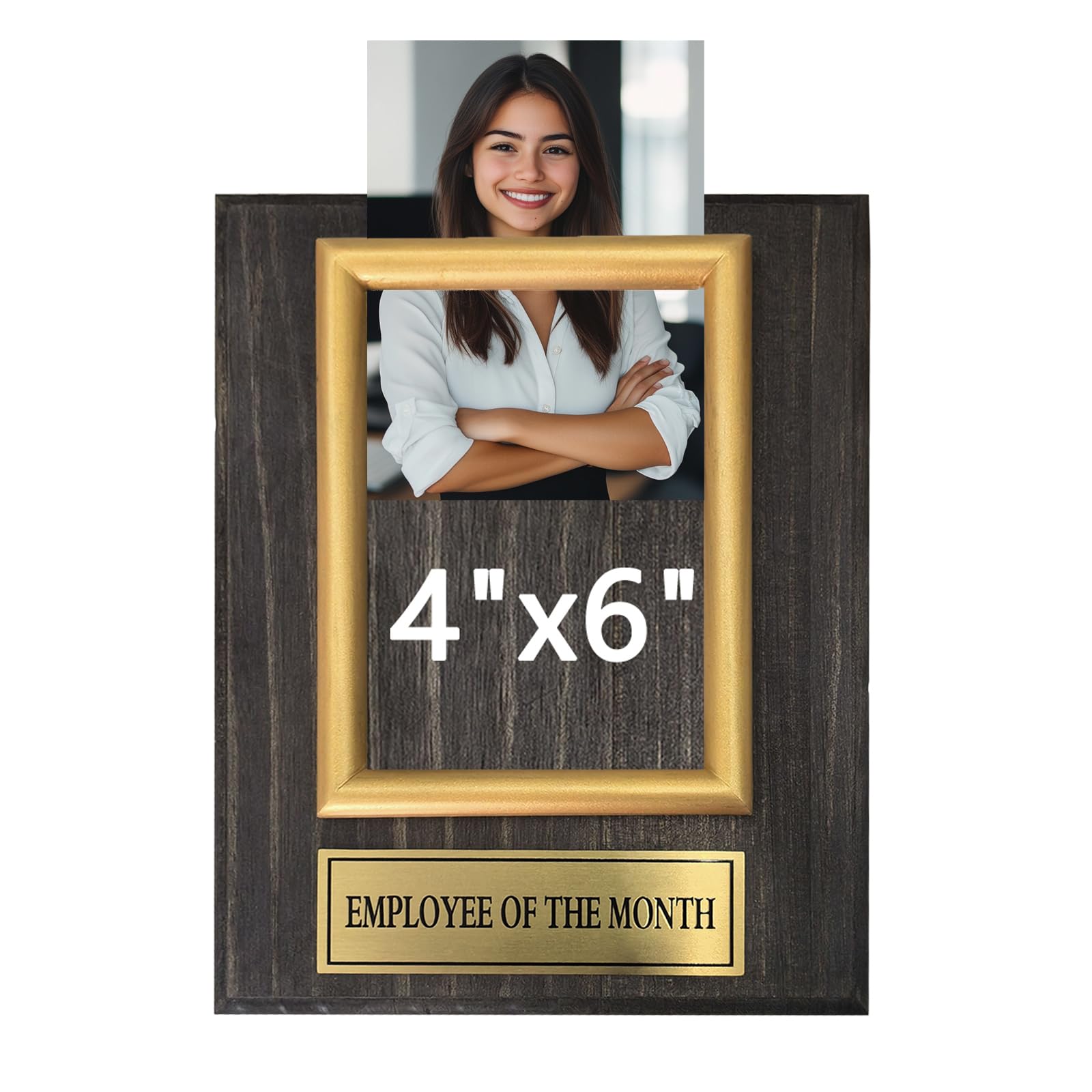 Plaque de récompense de l'employé du mois. Plaque de récompense en bois avec cadre photo d'honneur. La plaque photo de 20,3 x 25,4 cm peut contenir une photo de 10,2 x 15,2 cm. Prix personnalisé pour