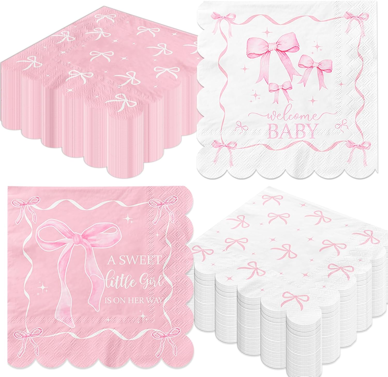 50Pcs Pink Bow Baby Shower Napkins,A Sweet Little Girl is on Her Way Party Decorations Coquette Bow Birthday Party Napkins for Sweet Baby Girl Baby Shower,Pink Bow Birthday Party Decor