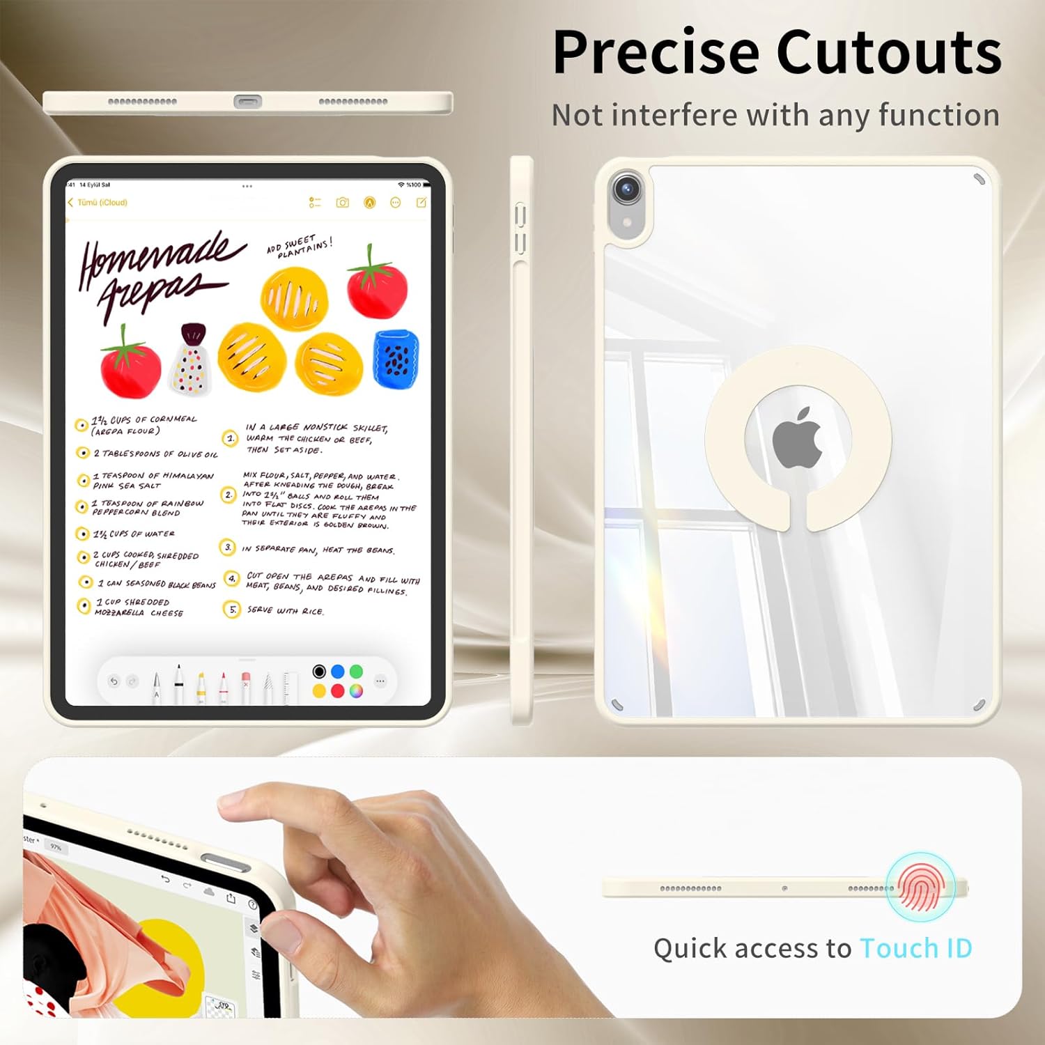 Clear Case for iPad (A16) 11th Generation 11 inch 2025, iPad 10th Gen 10.9 Inch 2022 with Pencil Holder, Detachable Magnetic Rotating Transparent Hard PC Back,Vertical Stand (Cream White)