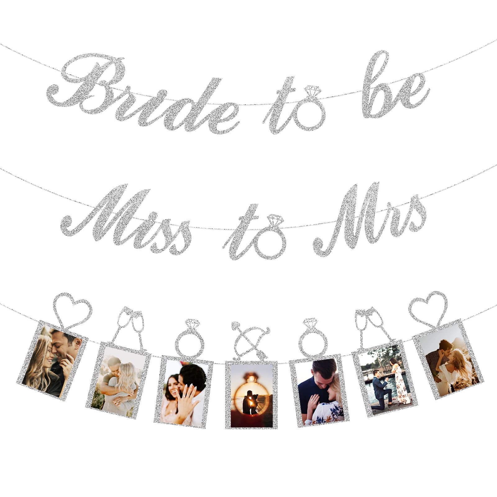 Silver Miss to Mrs Banner, Bride to Be Banner and Photo Banner for Engagement/Bridal Shower Party Kit Supplies Decorations decor(Silver)