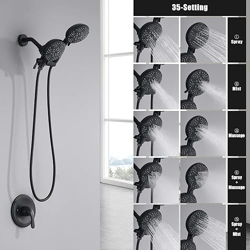 Miniatura 5 de FROPO Juego de grifo de ducha negro con boquilla de bañera, combo de grifo de bañera y ducha, sistema de ducha doble 2 en 1 con cabezal de ducha de