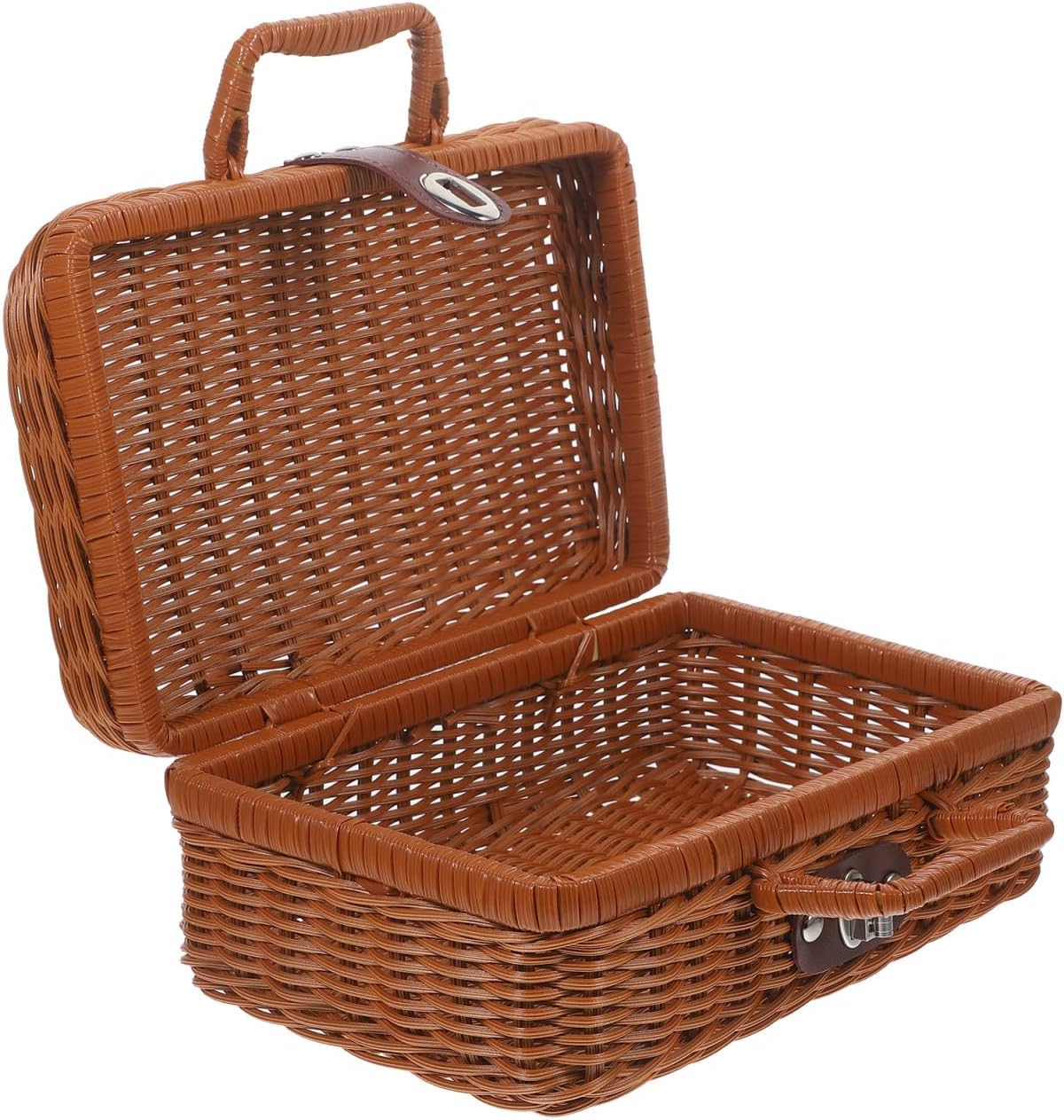 YARNOW Rattan Storage Box with Lid Small Vintage Suitcase Style Decorative Wicker Picnic Basket Handheld Organizer for Wedding Photography and Home Storage - Image 4