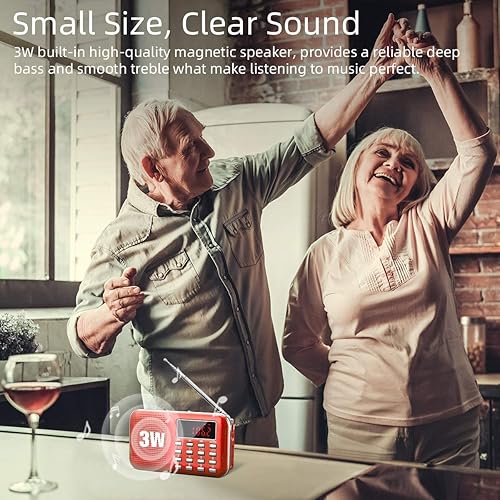 Vista 12 de PRUNUS Mini radio portátil AM FM Radio de bolsillo con MP3, linterna LED, radios digitales soporte de altavoz micro tarjeta SD/TF/USB, ahorro