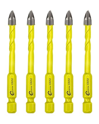Masonry Carbide Drill Bits Set - 5pcs 6mm Tungsten Carbide Tip with Quick Change Hex Shank for Wood Plastic Masonry Ceramic Tile Concrete SANLEETEK