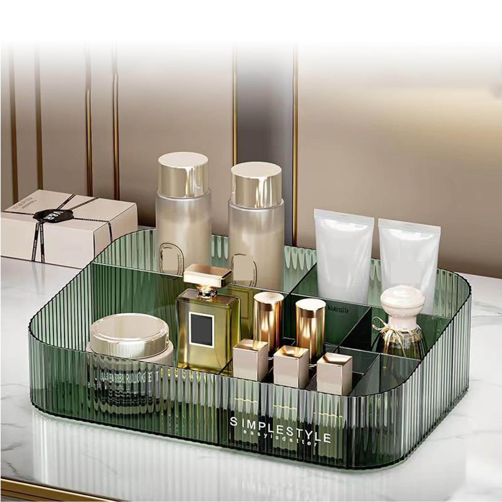 Makeup Organizer with Drawers, Stackable Cosmetics Organizer, Large Make Up Organizer Storage Box, Ideal for Bathroom Countertop and Desk (1 x Tray,