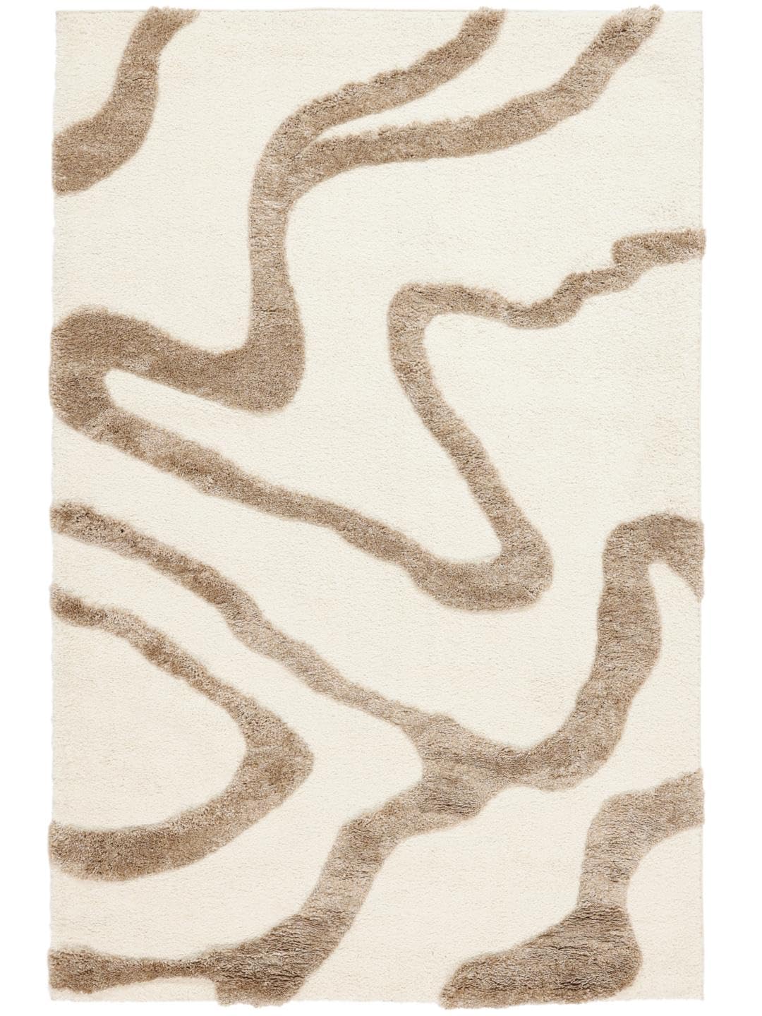 Tapis moderne de prestige poil haut et rectangulaire en blanc cassé