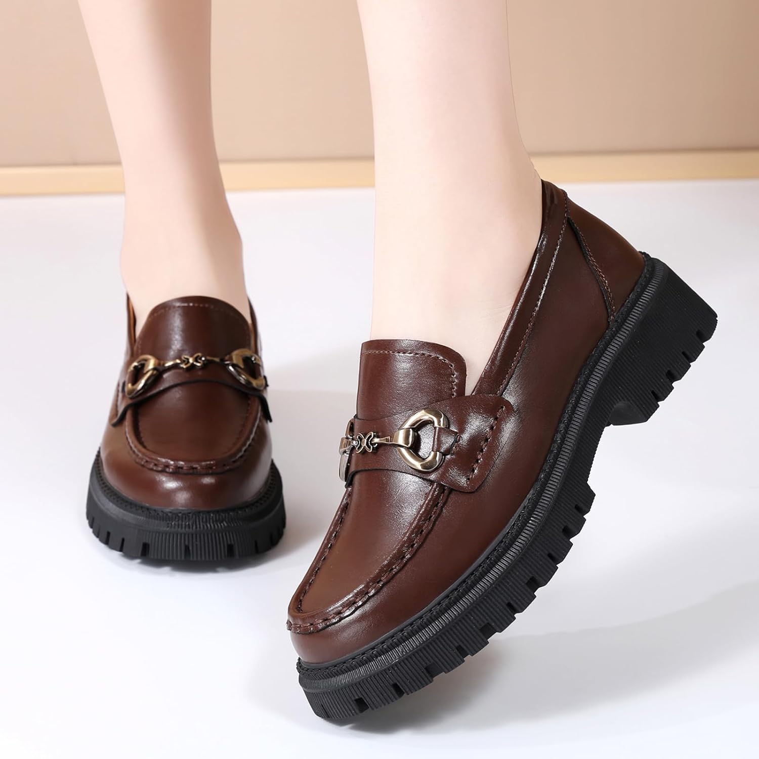 Loafers for Women Women's Loafers & Slip-ons Leather Platform Chunky Penny Shoes Business Casual Shoes Comfortable Dressy Office Work Shoes - Image 7