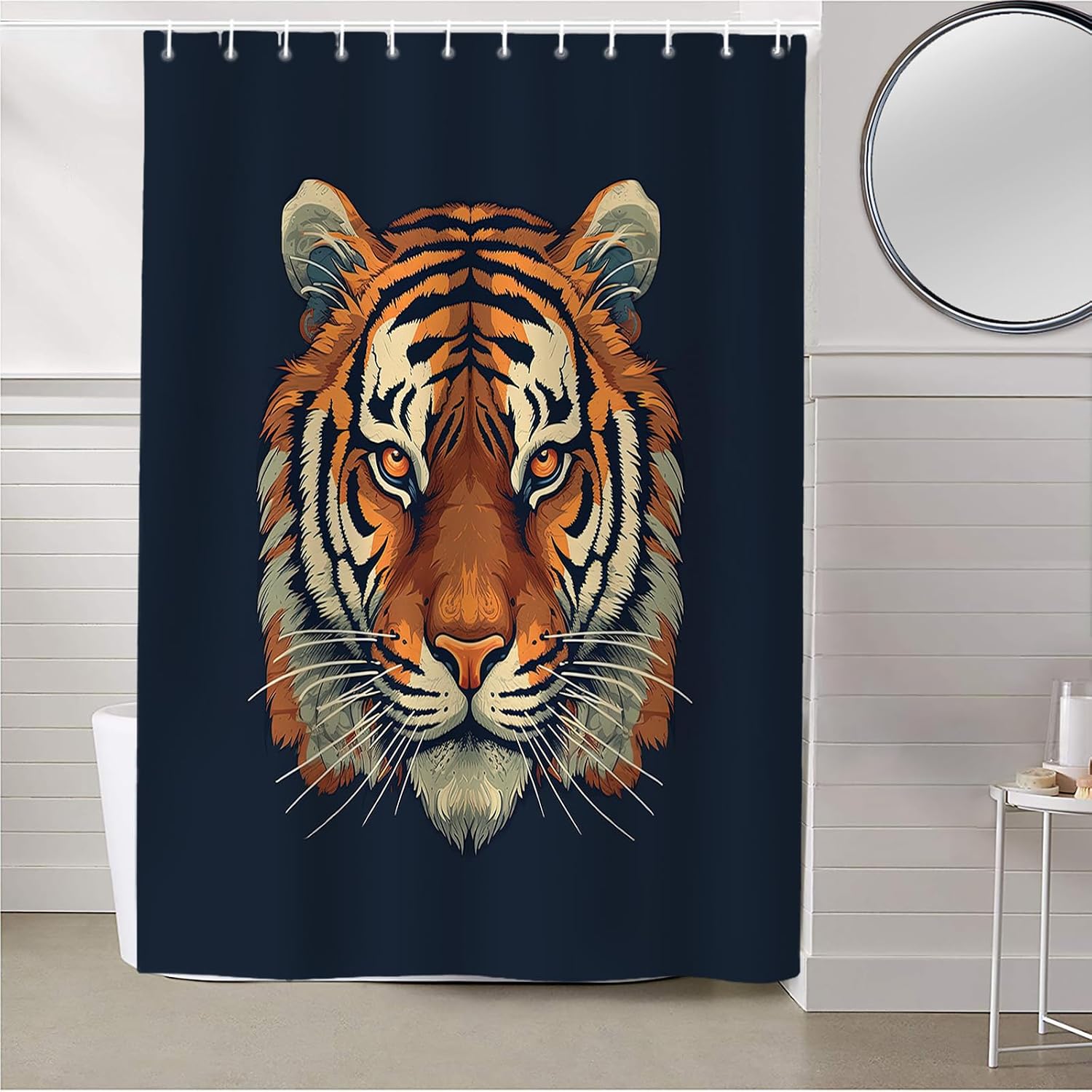 Shower Curtains for Bathroom, Cool Tiger Eyes and Ears Wild Life Shower Curtain Set Polyester Waterproof Fabric Bath Curtain with Hooks for Home Hotel Apartment Farmhouse 36x72 inch