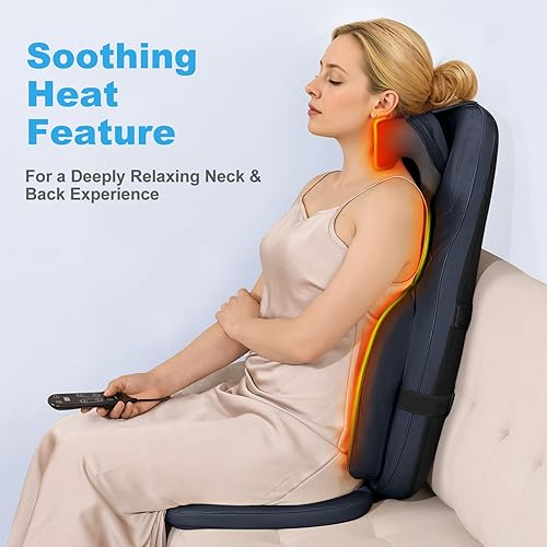 Miniatura 5 de Shiatsu Masajeador de cuello y espalda con calor, amasado 3D y vibración, cojín de masaje de espalda completa para aliviar la rigidez muscular,