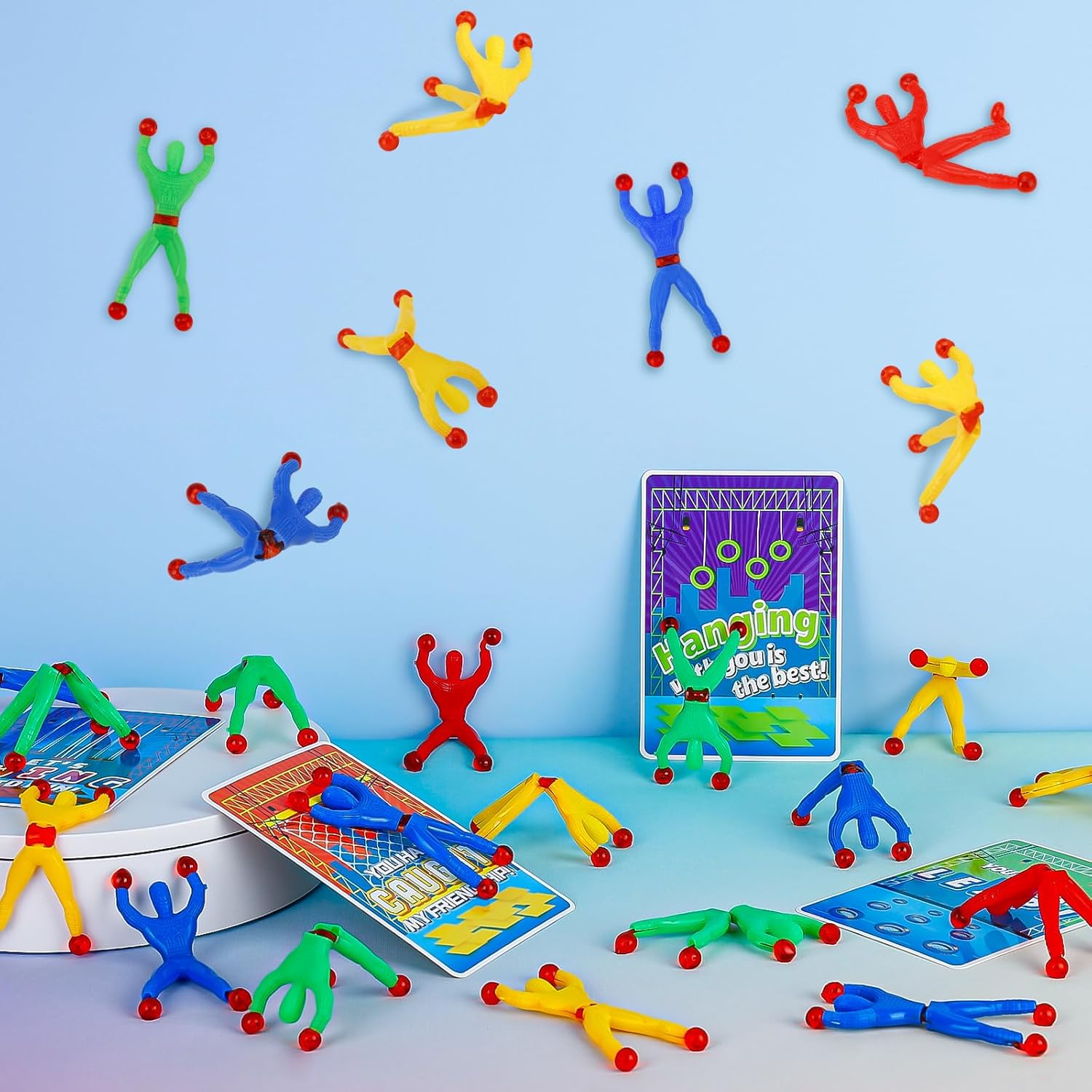 AUUGUU Valentines Day Cards for Kids School with 28 PCS Sticky Wall Climbing Men Ninja Toys, Kids Valentine Party Favor, Valentine's Day Classroom Prizes, Ideal Valentine Exchange Gift
