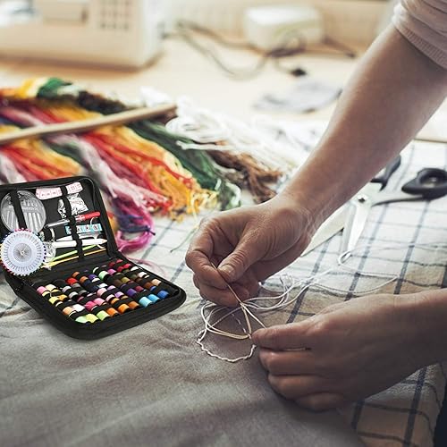 Miniatura 4 de OKOMER Kit de costura, kit de costura para adultos, kit de aguja e hilo, kit de costura de viaje, kit de costura grande de 128 piezas, básico, kit
