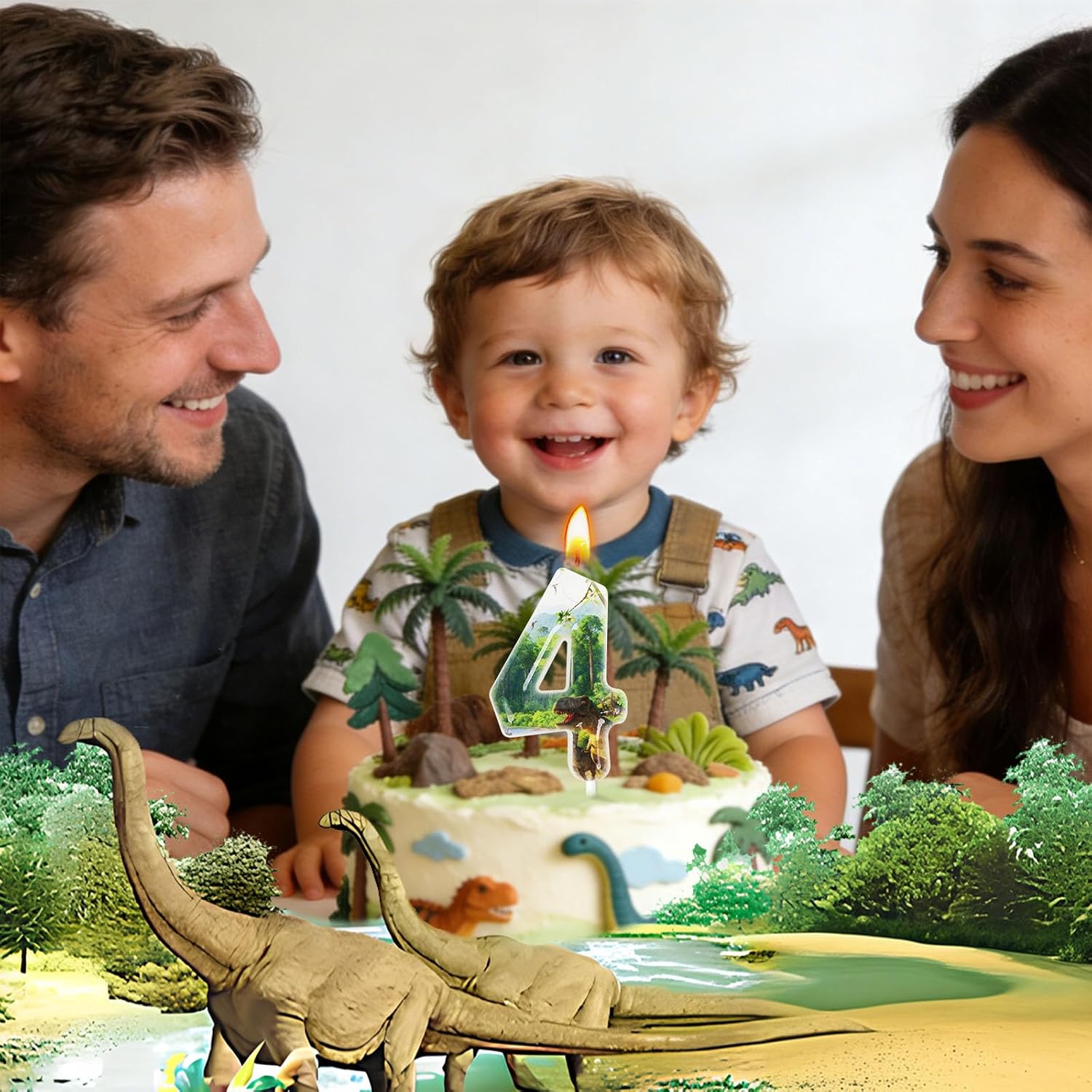 Dinosaur Birthday Candles, Dinosaur Party Decoration Supplies, Birthday Number Candles for Cake Topper (Green, Number 4)