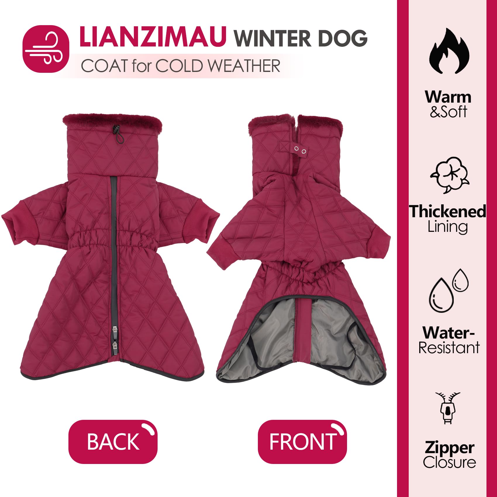 LIANZIMAU Cappotto Impermeabile per Cani Cappotto Invernale per Cane Cappotti e Giubbotti per Cani Giubbotti per Cani Cappotto Cane Taglia Grande Media Piccola
