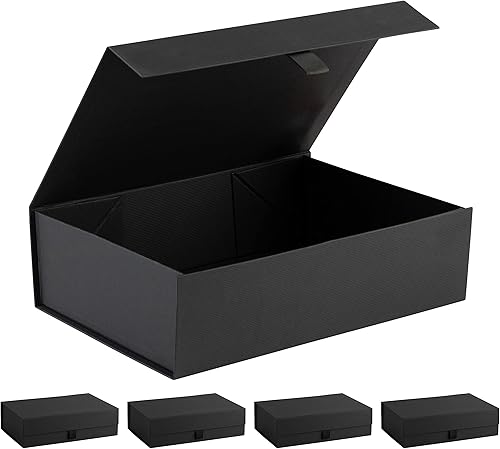 Miniatura 6 de Caja de regalo negra dura con tapa de cierre magnético 105 x 7 x 3 pulgadas paquete de 1 caja de recuerdo rectangular acanalada negra con acabado