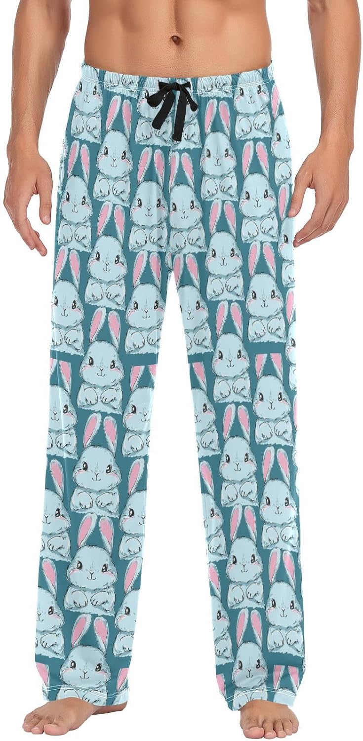 Fisyme Cute Bunny Rabbit Mens Pajama Pants Men's Pajama Bottoms Soft Sleep Lounge Pj Pants