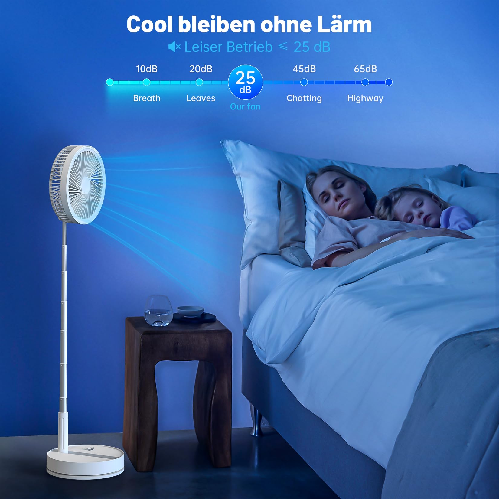 LIPETY Tragbarer Faltbarer Oszillierender Klein Ventilator, 8.6" 8000 mAh Akku Aufladbar USB C Boden/Tisch ventilator mit Fernbedienung, Leise Standventilator für Hause Schlafzimmer Reisen Camp