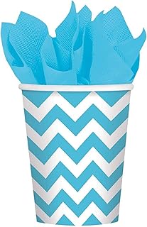 Amscan 581492.54 Caribbean Blue Chevron Paper Cups, Multi Color