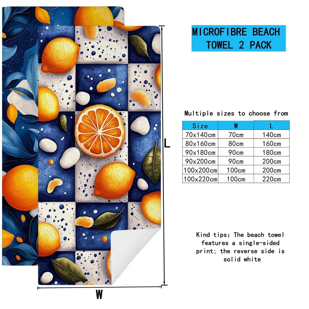 Telo Mare Microfibra, Telo Mare Grande 90x200cm 2 Pezzi, Asciugamano Palestra Donna Asciugatura Rapida, Antisabbia Asciugamano Microfibra, Leggero Asciugamani Palestra per Regalo Donna (Frutta) -4462